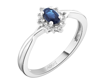 White gold ring with brilliants and sapphire - fineness 18 K