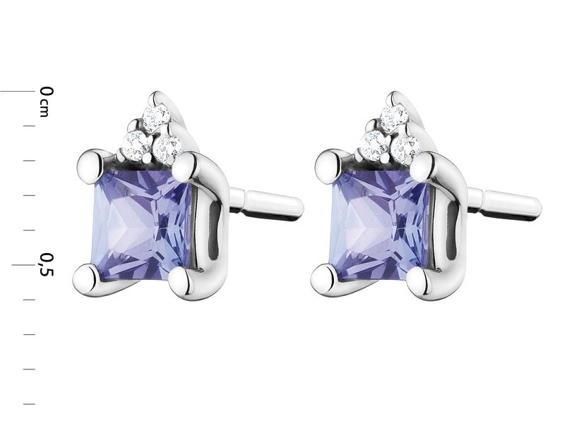 White gold earrings with diamonds and tanzanites - fineness 18 K