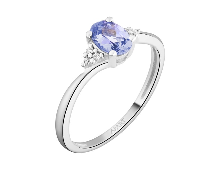 Pierścionek z białego złota z brylantami i tanzanitem - próba 750