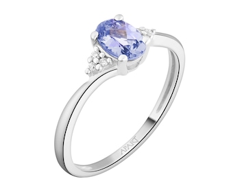 Prsten z bílého zlata s brilianty a tanzanitem - ryzost 750