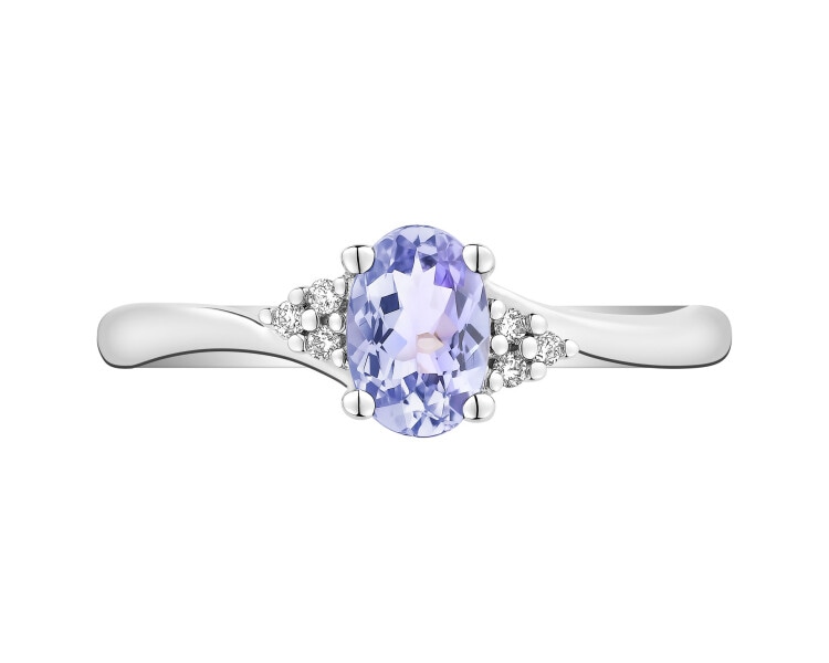 Pierścionek z białego złota z brylantami i tanzanitem - próba 750