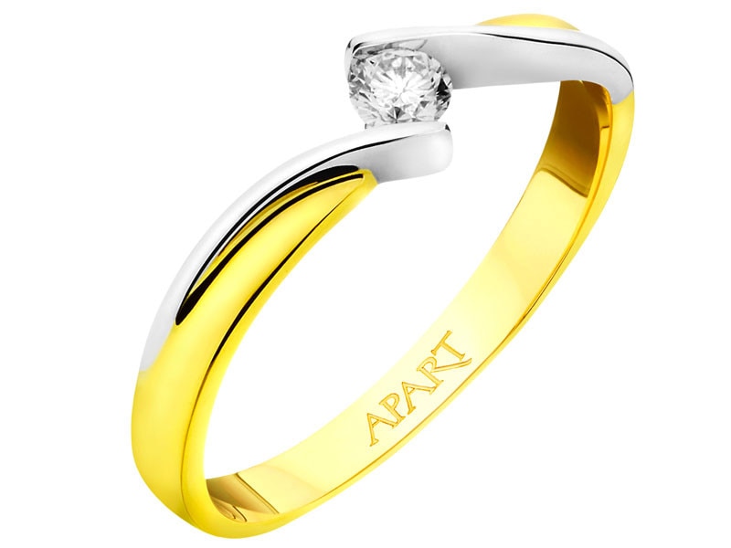 Yellow and white gold ring with brilliant 0,10 ct - fineness 750