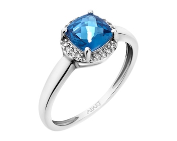White gold ring with diamonds and topaz (London Blue) 0,05 ct - fineness 18 K