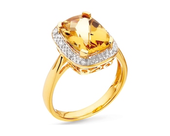 Yellow gold ring with diamonds and citrine - fineness 18 K