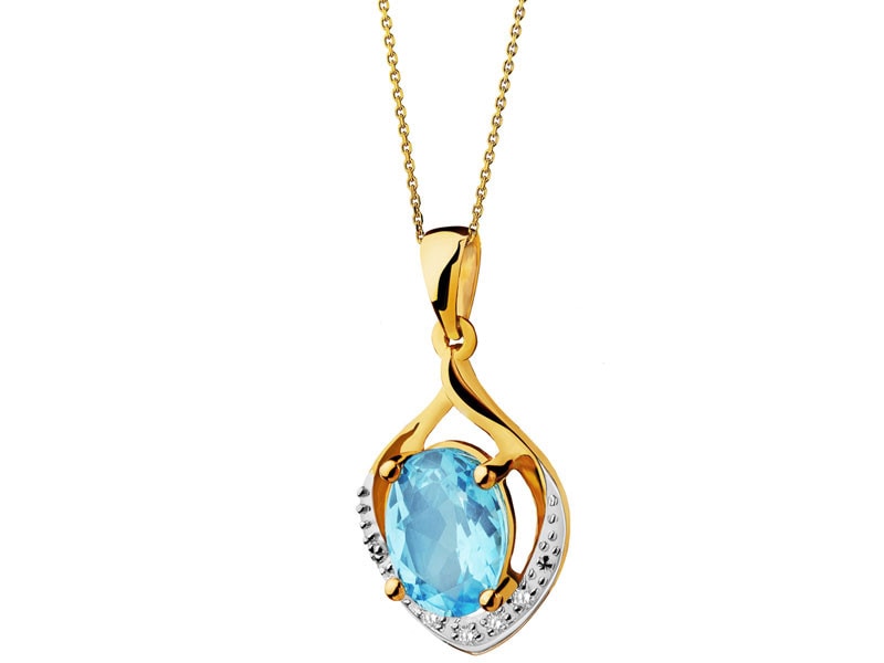Yellow gold pendant with diamonds and topaz - fineness 18 K