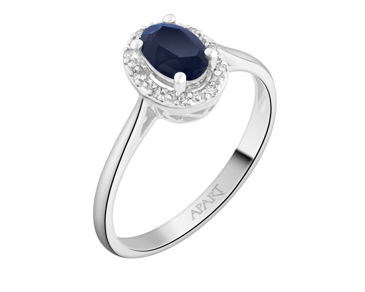Pierścionek z białego złota z diamentami i szafirem - próba 750