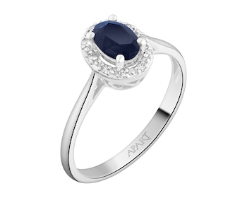 Prsten z bílého zlata s diamanty a safírem - ryzost 750