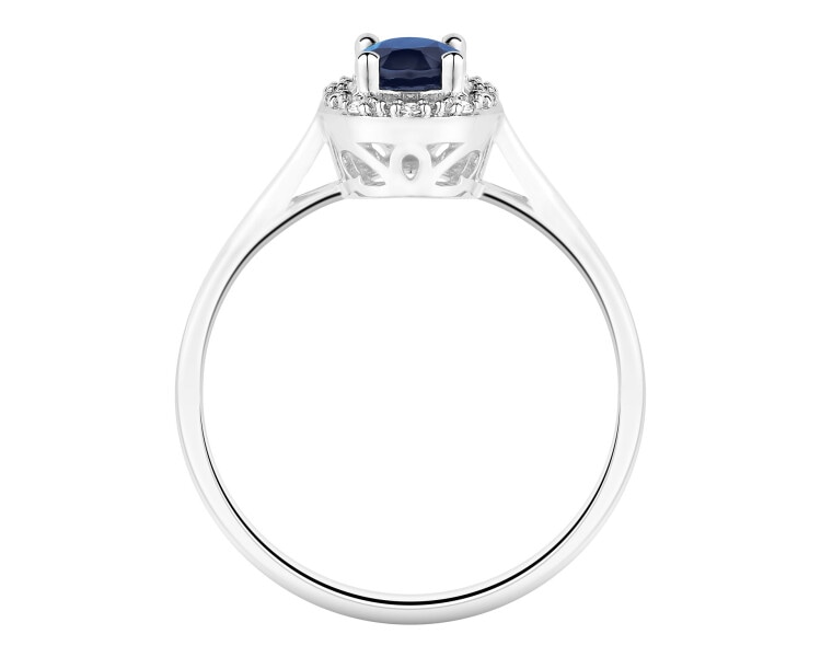 Pierścionek z białego złota z diamentami i szafirem - próba 750