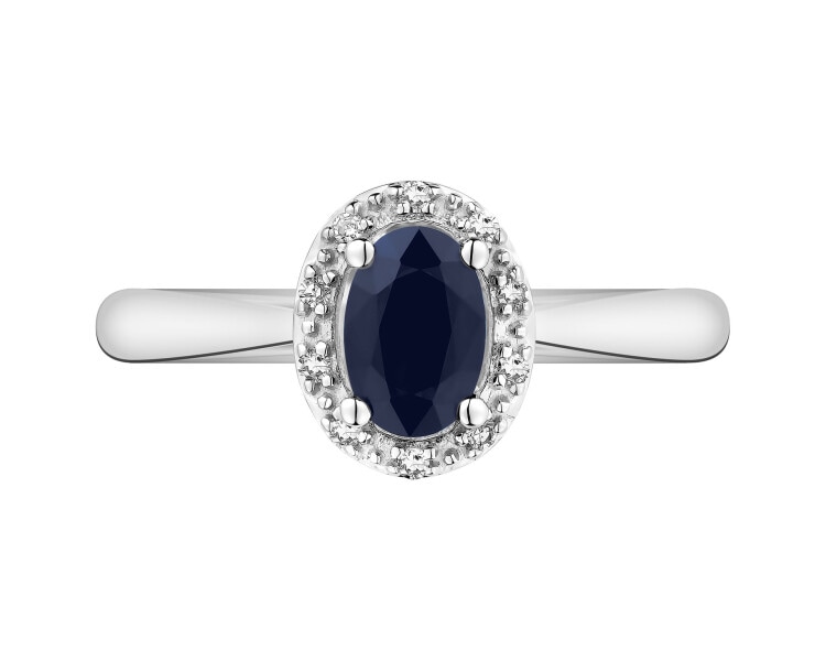 Pierścionek z białego złota z diamentami i szafirem - próba 750