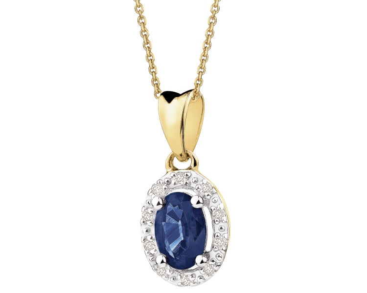 Yellow gold pendant with diamonds and sapphire - fineness 18 K