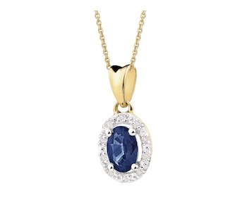 Yellow gold pendant with diamonds and sapphire - fineness 18 K