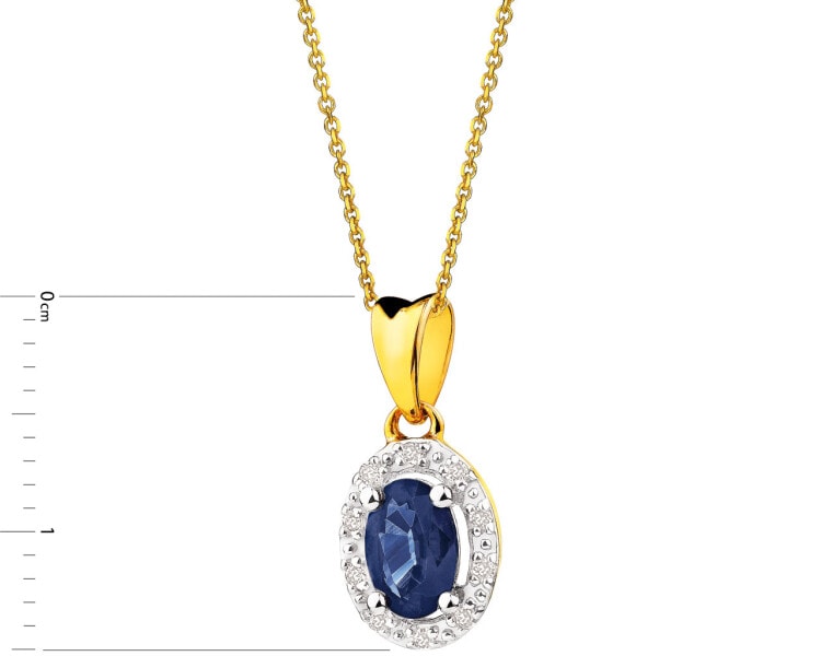 Yellow gold pendant with diamonds and sapphire - fineness 18 K