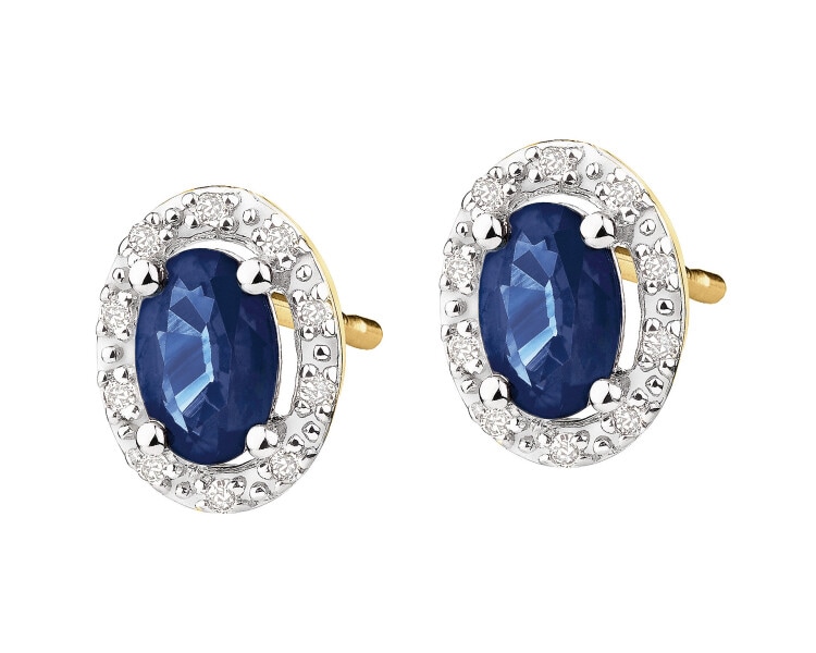 Yellow gold earrings with diamonds and sapphires - fineness 18 K