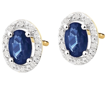 Yellow gold earrings with diamonds and sapphires - fineness 18 K