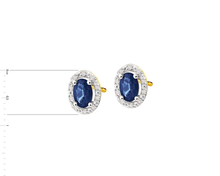 Yellow gold earrings with diamonds and sapphires - fineness 18 K