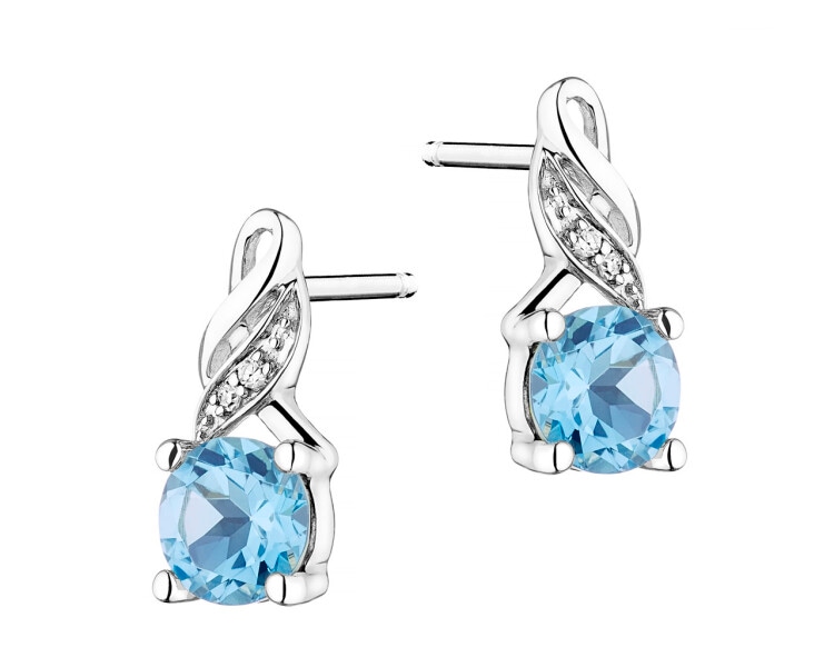 White gold earrings with diamonds and topazes - fineness 18 K