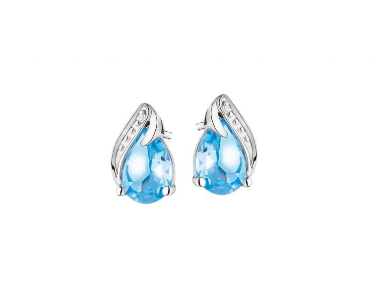 White gold earrings with diamonds and topazes - fineness 18 K