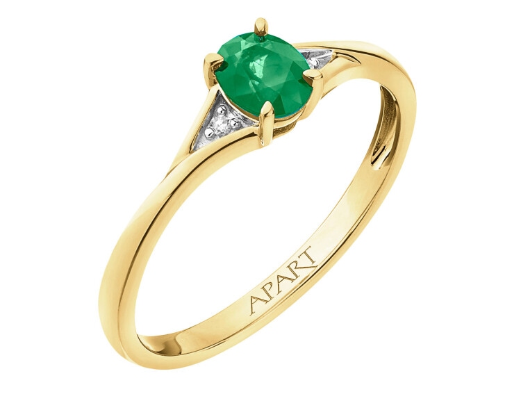 Yellow gold diamond & emerald ring - fineness 18 K