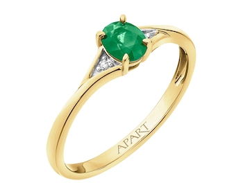 Yellow gold diamond & emerald ring - fineness 18 K