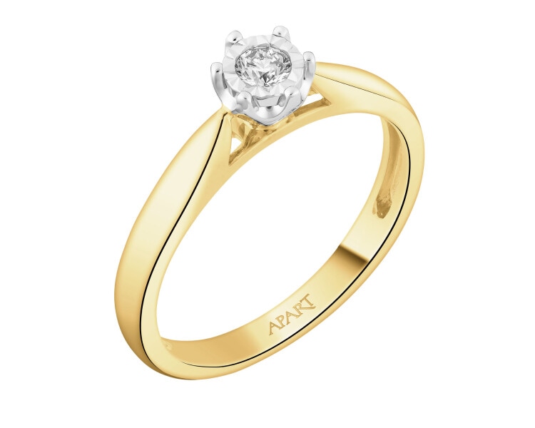 Yellow and white gold ring with brilliant - 0,10 ct - fineness 750