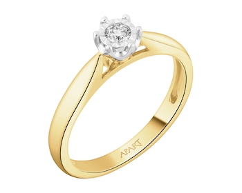 Yellow and white gold ring with brilliant - 0,10 ct - fineness 750