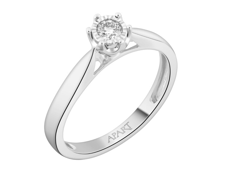 14ct White Gold Ring with Diamond - 0,12 ct - fineness 18 K