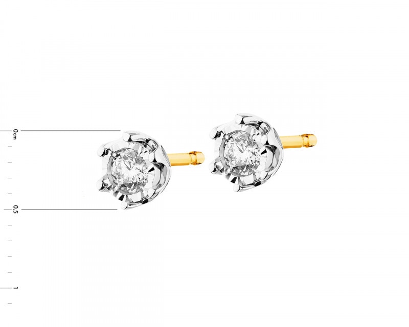 Yellow and white gold earrings with diamonds 0,15 ct - fineness 750