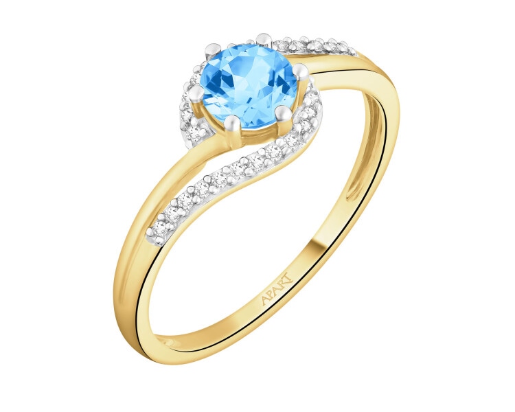 Prsten ze žlutého zlata s diamanty a topazem - ryzost 750