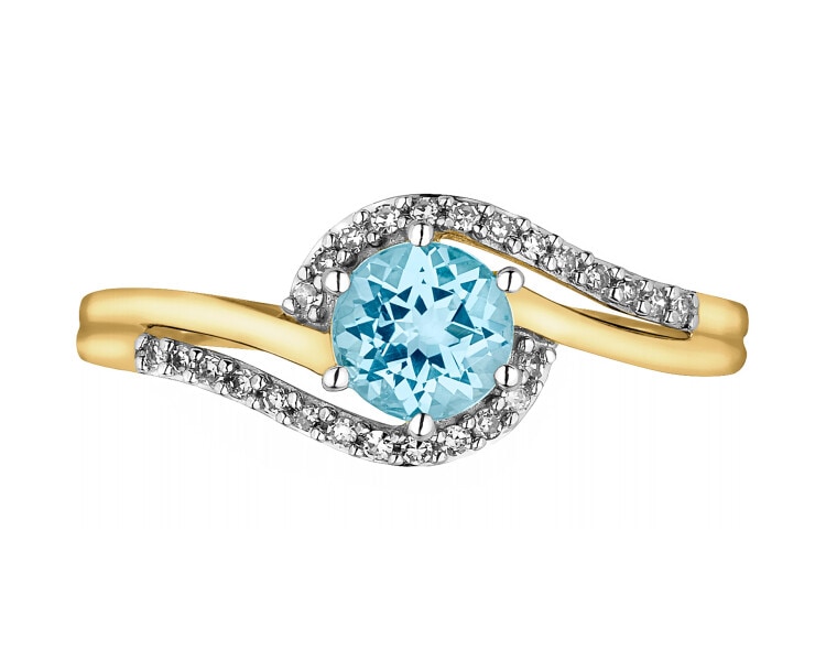 Yellow gold ring with diamonds and topaz - fineness 18 K