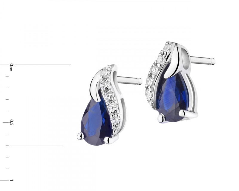 White gold earrings with diamonds and sapphires - fineness 18 K