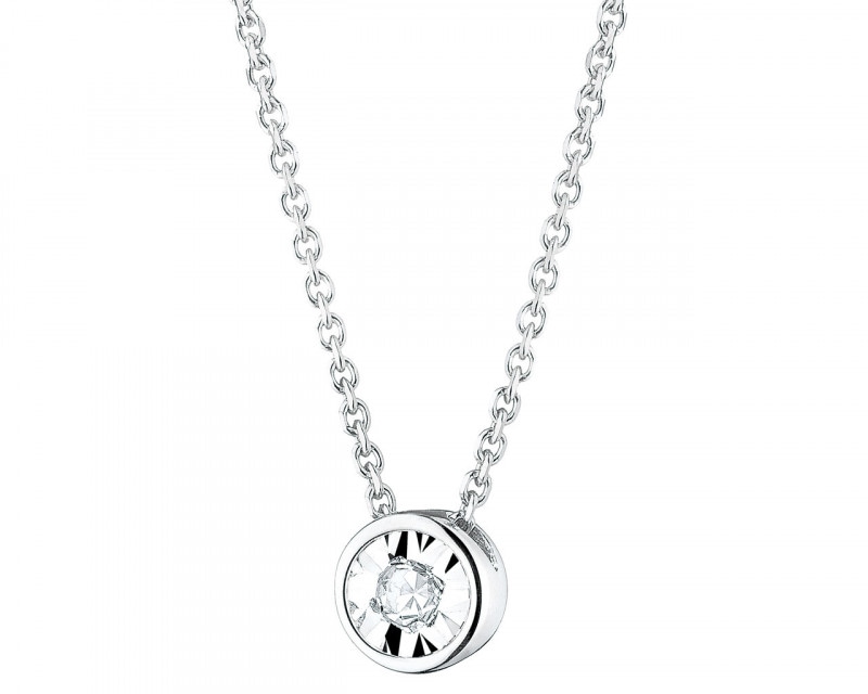 9ct White Gold Necklace with Diamond 0,05 ct - fineness 18 K