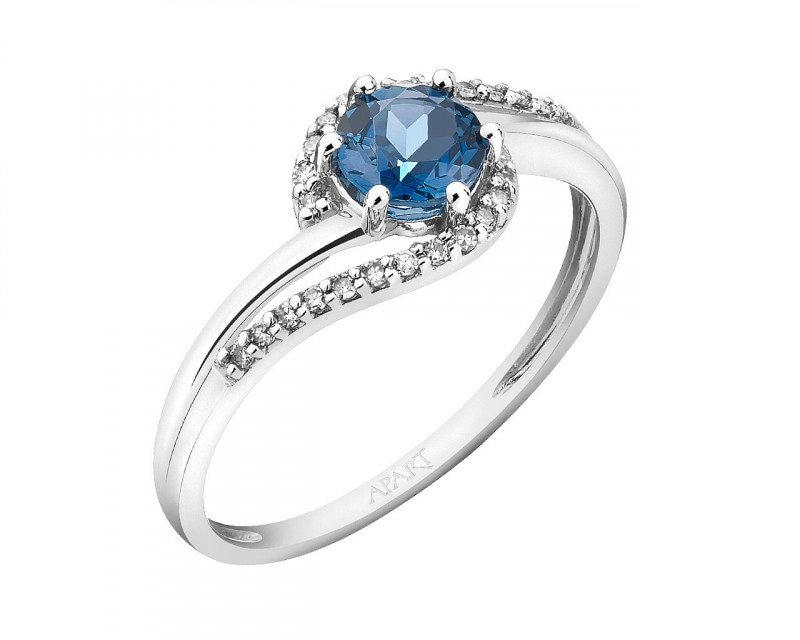 Prsten z bílého zlata s diamanty a topazem (London Blue) - ryzost 750