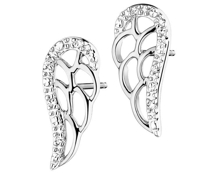 Kolczyki z białego złota z diamentami - skrzydła - 0,02 ct - próba 750