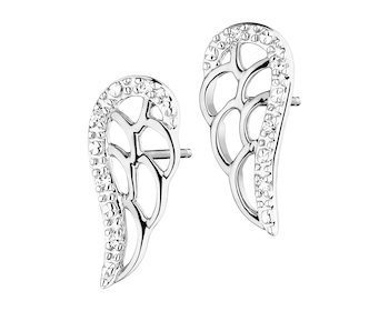 Kolczyki z białego złota z diamentami - skrzydła - 0,02 ct - próba 750