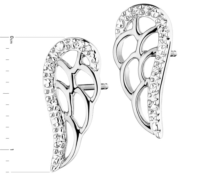 Kolczyki z białego złota z diamentami - skrzydła - 0,02 ct - próba 750