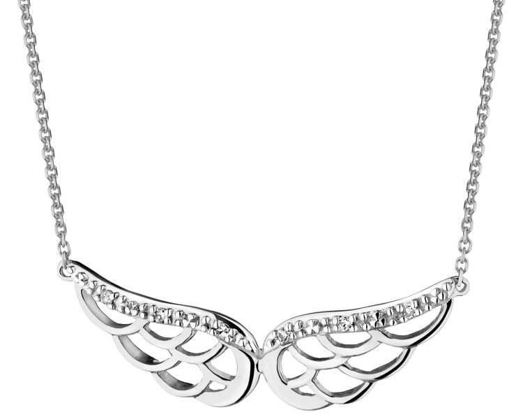 Naszyjnik z białego złota z diamentami - skrzydła - 0,02 ct - próba 750