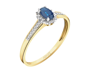 Pierścionek z żółtego złota z diamentami i szafirem - próba 750