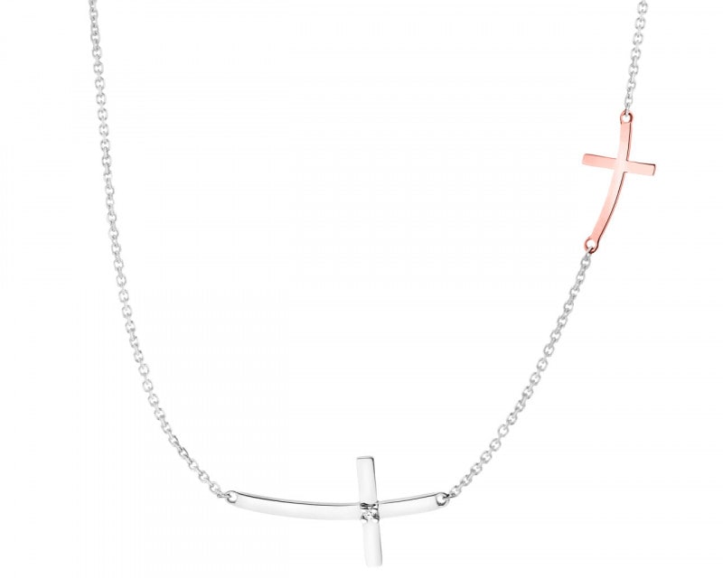White & Rose Gold Diamond Necklace - Cross 0,004 ct - fineness 18 K