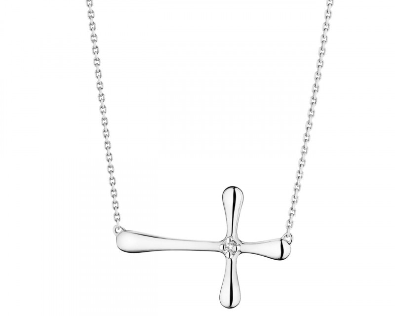9ct White Gold Necklace with Diamond 0,02 ct - fineness 18 K