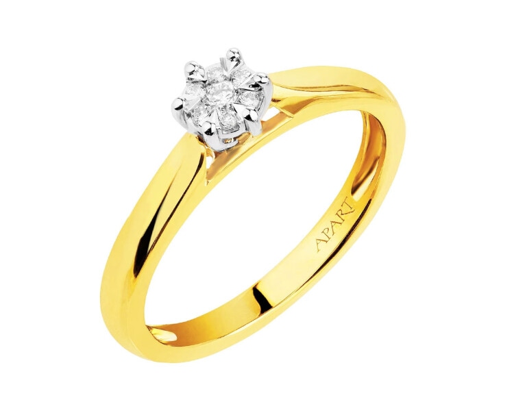 14ct Yellow Gold, White Gold Ring with Diamonds 0,06 ct - fineness 750
