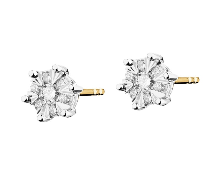 14ct Yellow Gold, White Gold Earrings with Diamonds - 0,12 ct - fineness 750