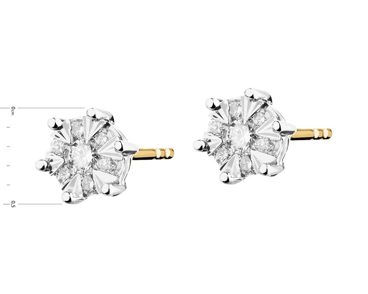 14ct Yellow Gold, White Gold Earrings with Diamonds - 0,12 ct - fineness 750