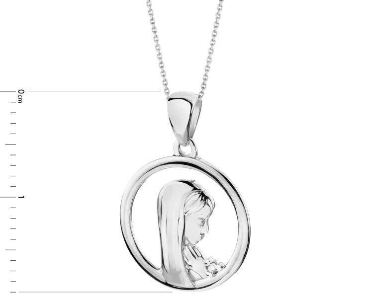 Zawieszka z białego złota z diamentem - medalik Matka Boska - 0,004 ct - próba 750