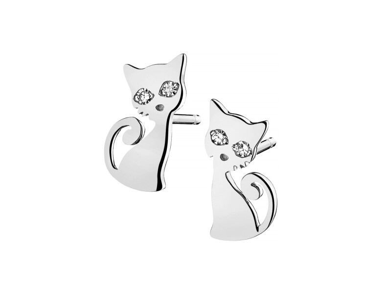 Náušnice z bílého zlata s diamanty - kočky - 0,01 ct - ryzost 750
