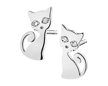 Náušnice z bílého zlata s diamanty - kočky - 0,01 ct - ryzost 750