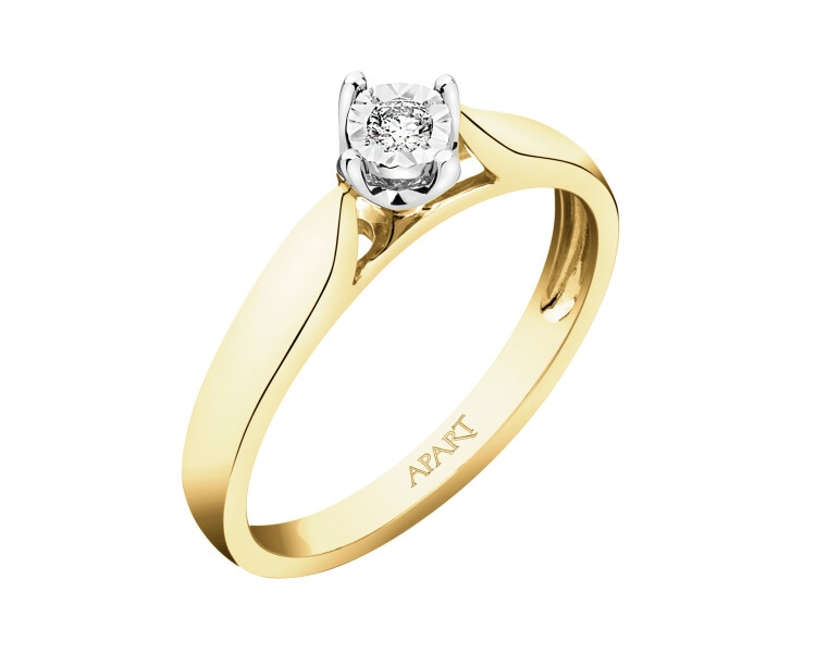 Pierścionek z żółtego i białego złota z brylantem - 0,03 ct - próba 750