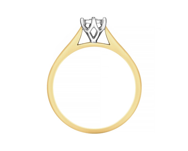 Pierścionek z żółtego i białego złota z brylantem - 0,03 ct - próba 750