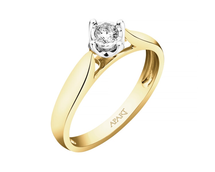 14ct Yellow Gold, White Gold Ring with Diamond - 0,08 ct - fineness 750