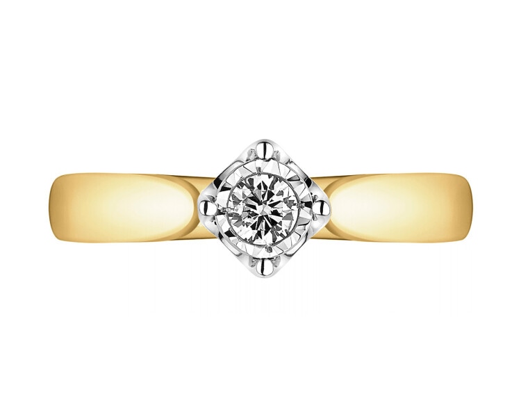 14ct Yellow Gold, White Gold Ring with Diamond - 0,08 ct - fineness 750