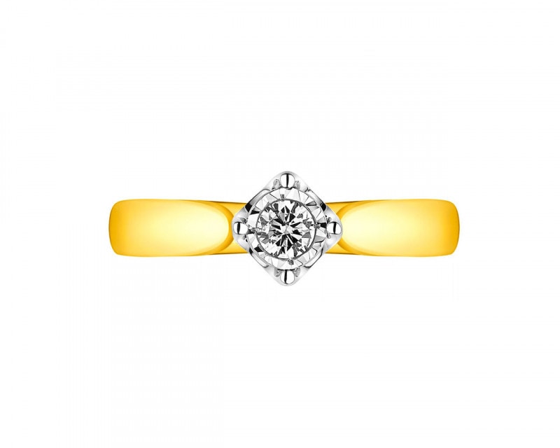 14ct Yellow Gold, White Gold Ring with Diamond 0,08 ct - fineness 750